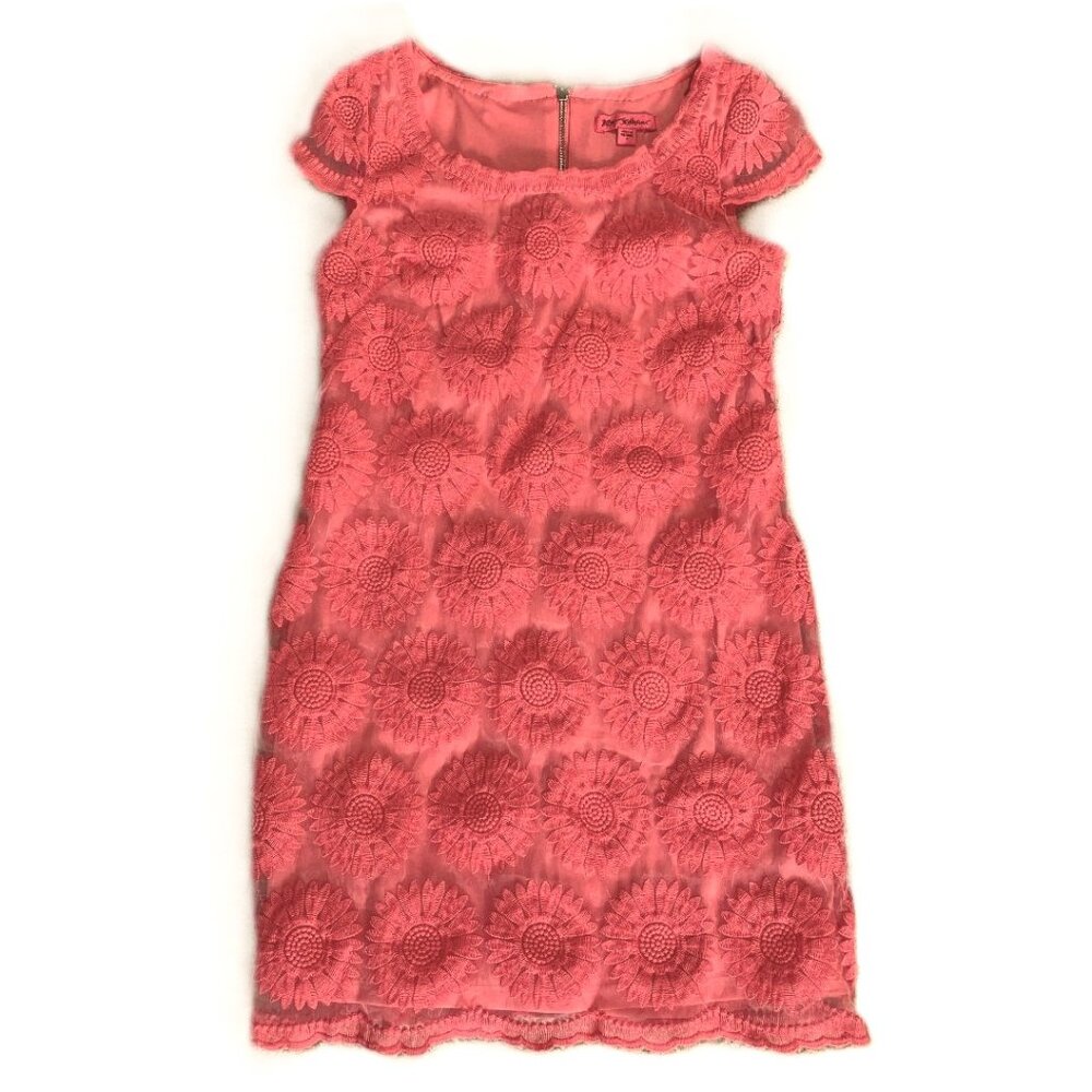 Betsey Johnson Women's Mini Dress Size 2 Pink Embroidered Shell with Lining